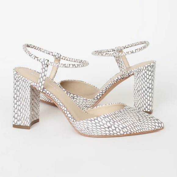 Marc Fisher Velise 2 Ivory Snake Print Pointed-Toe Ankle Strap Pumps - Picture 1 of 8
